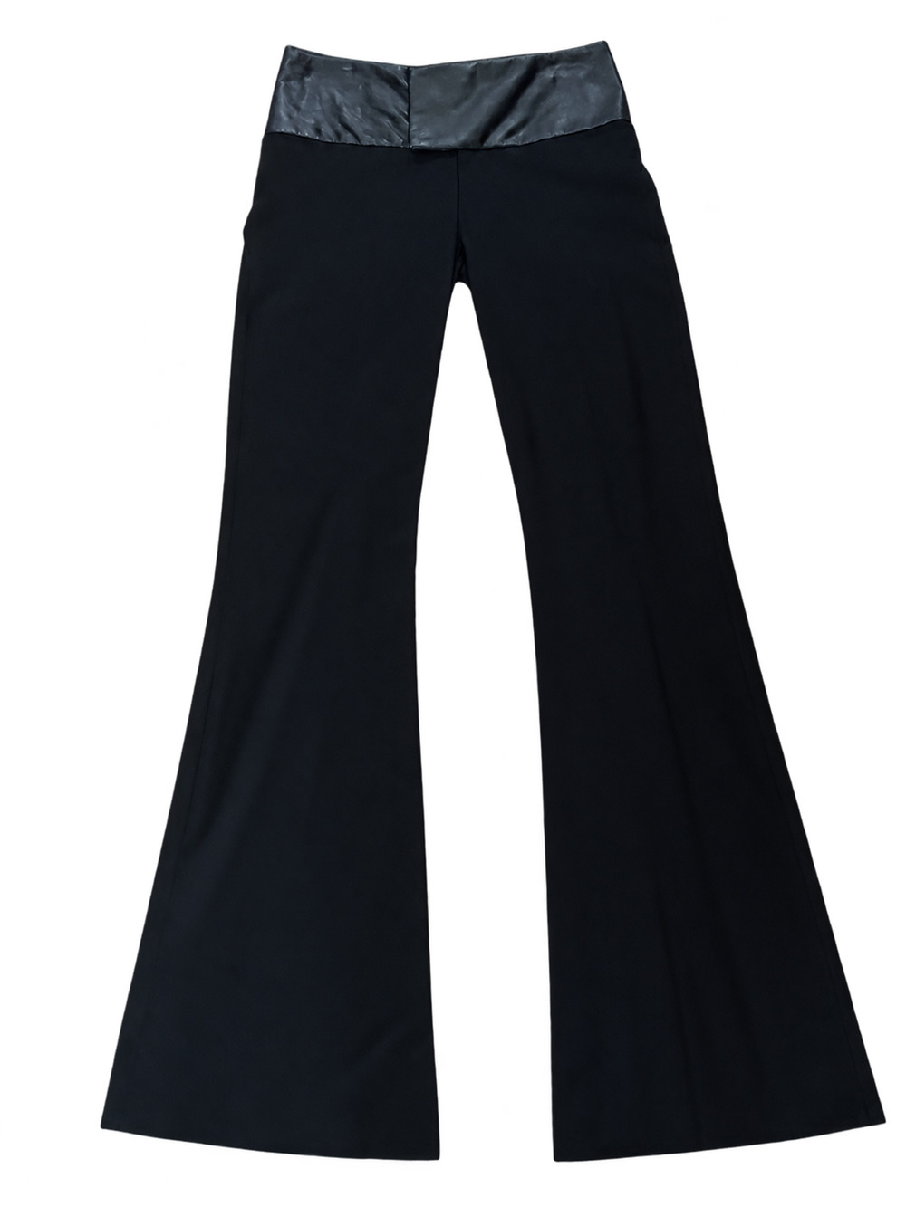 Arum Valley Y2K Black Flare Pants Size 36 Leather Look Waistband NWT $368